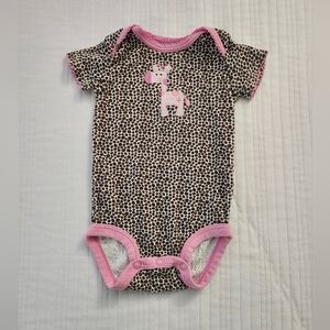 Carter's Pink and Brown Giraffe Baby Onesie Size Small
